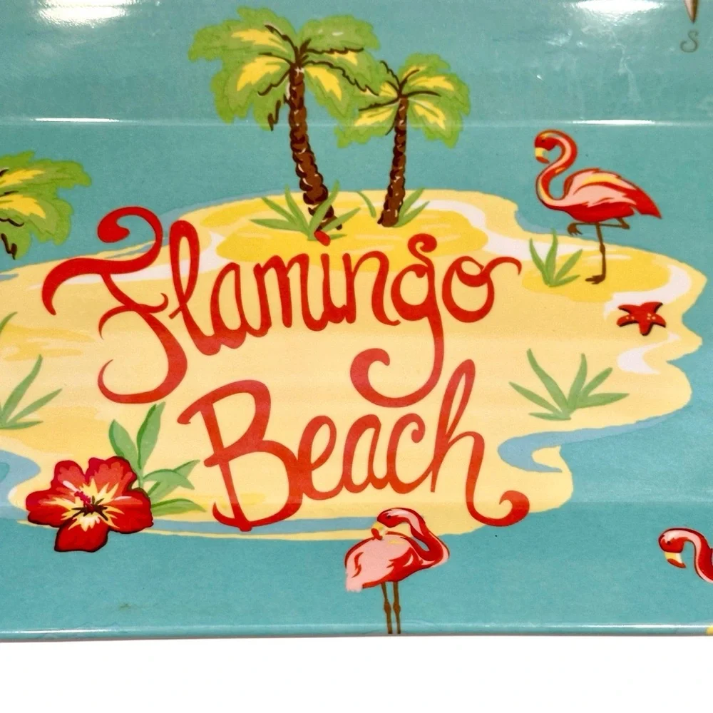 Pink‎ Flamingo Tropical Beach Serving Tray 19x8” Blue Melamine Plastic Platter